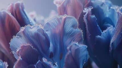 Frozen Bliss: Close-ups capture the serene charm of frozen wildflower bluebell petals in macro shots.