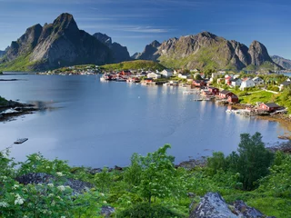 Fototapete Reinefjorden Norwegen, Nordland, Lofoten, Moskenesoya, Reine, Reinefjorden, Hamnoya
