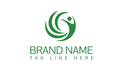 Abstract round symbol with happy human silhouette. Sport, fitness, medical or health care center logo design concept.