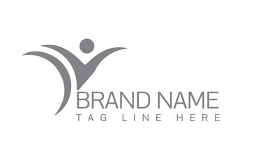 Abstract round symbol with happy human silhouette. Sport, fitness, medical or health care center logo design concept.