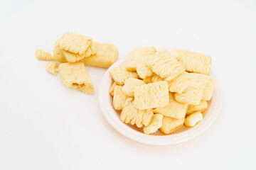 Special Chinese snack rice crackers on white background