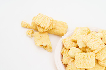 Special Chinese snack rice crackers on white background