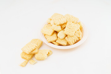 Special Chinese snack rice crackers on white background