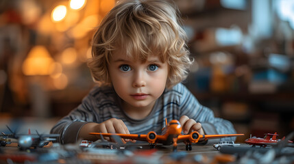 kid dreams of a pilot sitting and holding an airplane