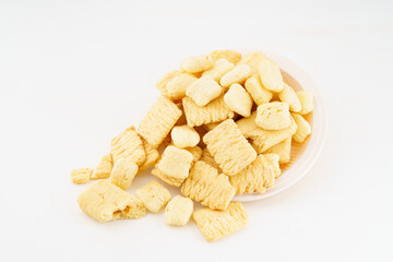 Special Chinese snack rice crackers on white background