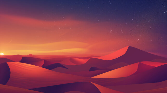 Dunas no deserto ao por do sol - Paisagem