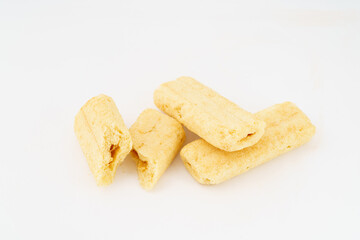 Special Chinese snack rice crackers on white background