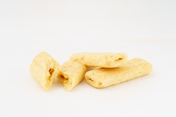 Special Chinese snack rice crackers on white background