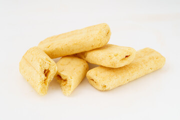 Special Chinese snack rice crackers on white background