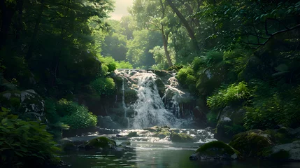 Foto op Canvas A secluded waterfall hidden deep within a verdant forest © Muhammad