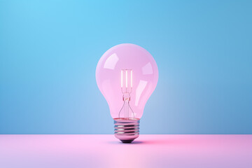 Incandescent bulb glows against serene gradient hues. Concept: symbolizing bright ideas in creative and innovative discussions, with ample copy space.
