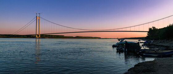 Sunset view on Danube Bridge on Braila Romania