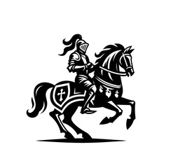 knight riding a horse. Monochrome isolated vector emblem