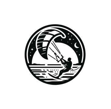 Kite surfing emblem. Monochrome isolated vector illustration