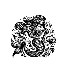 Obraz premium Mermaid monochrome isolated vector illustration