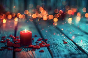 Valentine's Day, candles, bokeh lights, wooden table