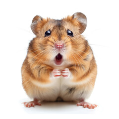 Funny shocked hamster with open mouth on isolated white background. Big discounts, surprise, news, raffle concept. Generated AI