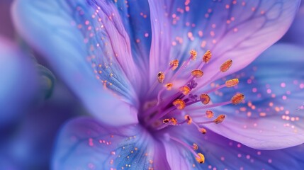 Stardust Swirl: Close-ups capture the enchanting patterns formed by stardust blending with wildflower bluebell petals in macro shots.