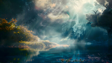 Obraz na płótnie Canvas A tranquil lake transforms into a tempestuous cauldron
