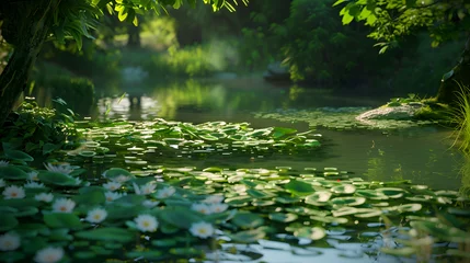 Foto op Canvas A tranquil pond alive with the croaks of contented frogs © Muhammad