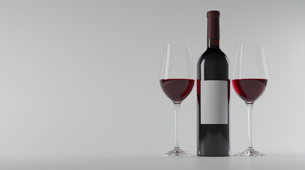 A bottle of wine and glasses isolated on a white background