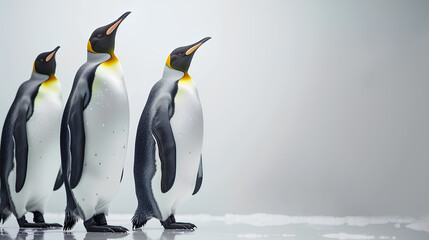 A group of penguins standing isolated on white background