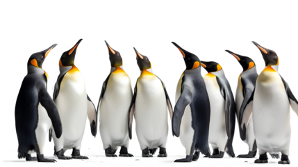 A group of penguins standing isolated on white background