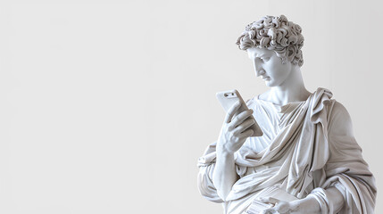 A sculpture of a man holding a smartphone isolated on a transparent background