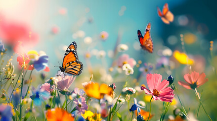 Butterflies dancing amidst a colorful meadow of wildflowers