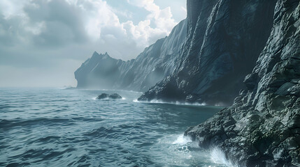 Coastal cliffs carved by centuries of relentless waves - obrazy, fototapety, plakaty