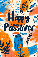 Happy Passover greeting card. Seder Pesach invitation, flyer or banner template. Colorful illustration