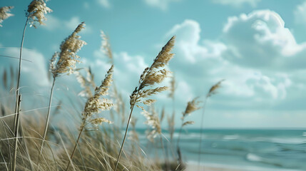 Coastal grasses swaying gently in the ocean breeze