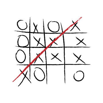 Tic-tac-toe. 4x4. Vector illustration. Manual style. On a white background
