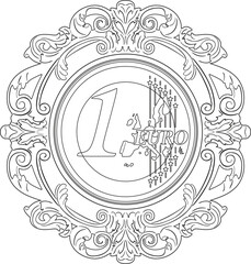 one euro vector with frame line art