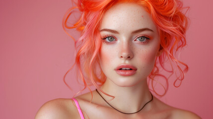 Beautiful girl with pink background