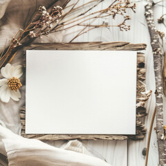 Mockup with blank greeting card in boho style, Empty place, - 753837370