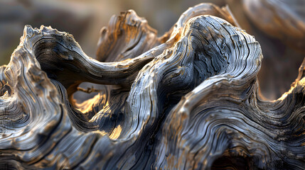 Driftwood sculpted into intricate shapes by the tide - obrazy, fototapety, plakaty