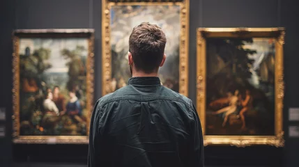 Fotobehang Man Observing Classic Paintings in an Art Museum Gallery © swissa
