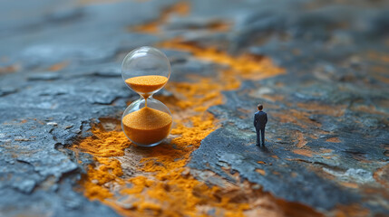 Sand running through the bulbs of an hourglass measuring the passing time in a countdown to a deadline