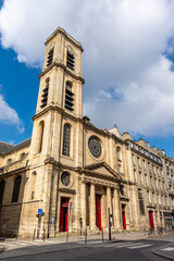 Vue extérieure de l'église Saint-Jacques-du-Haut-Pas, église catholique construite au 17ème siècle rue Saint-Jacques, dans le 5ème arrondissement de Paris, France - obrazy, fototapety, plakaty