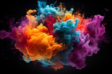Multicolored Smoke Puff in Neon Blue and Purple - obrazy, fototapety, plakaty