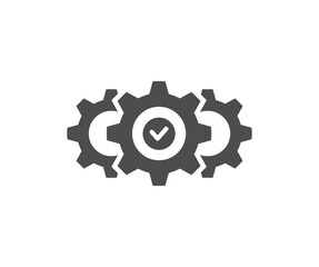 Gear wheels with round arrows and check mark. Icon of process, mechanism. Sign of engine engineering and check mark vector design and illustration. 