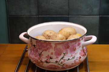 boiled potatoes in a pan