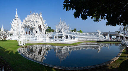 CHIANG RAI, THAILAND - FEBRUARY 2019: wat Rong Khun The famous White Temple in Chiang Rai, Thailand