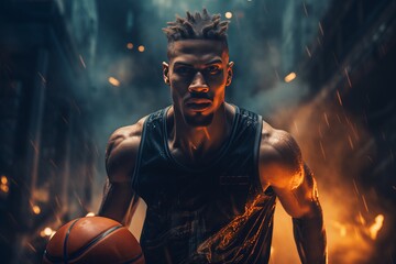 Portrait of a young muscular man standing at the gym and looking away