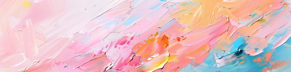 An abstract painting featuring vibrant shades of pink, blue, and yellow blending together in dynamic and expressive patterns.