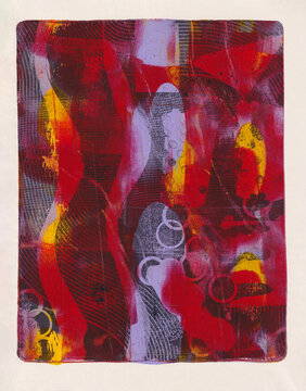 Bright red, yellow and lilac acrylic print