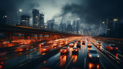 Fototapeta na wymiar Cars on the highway in a traffic jam