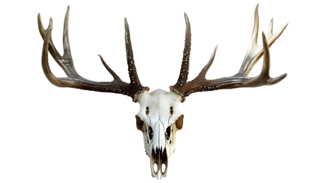 Deer skull with horns isolated on a transparent background