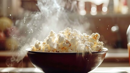 A bowl of popcorn popping in a hot pan